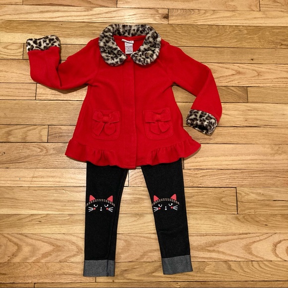Little Lass 2piece Red & Leopard Jacket w Leggings
